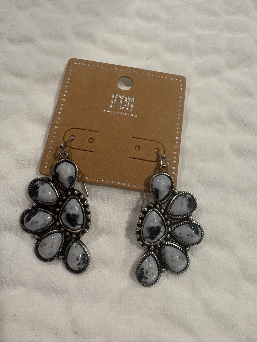 ICON Black & White Marbled Teardrop Cluster Earrings